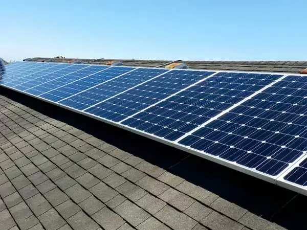 single line of solar panels