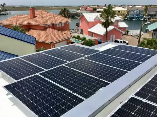 solar panels with canal view